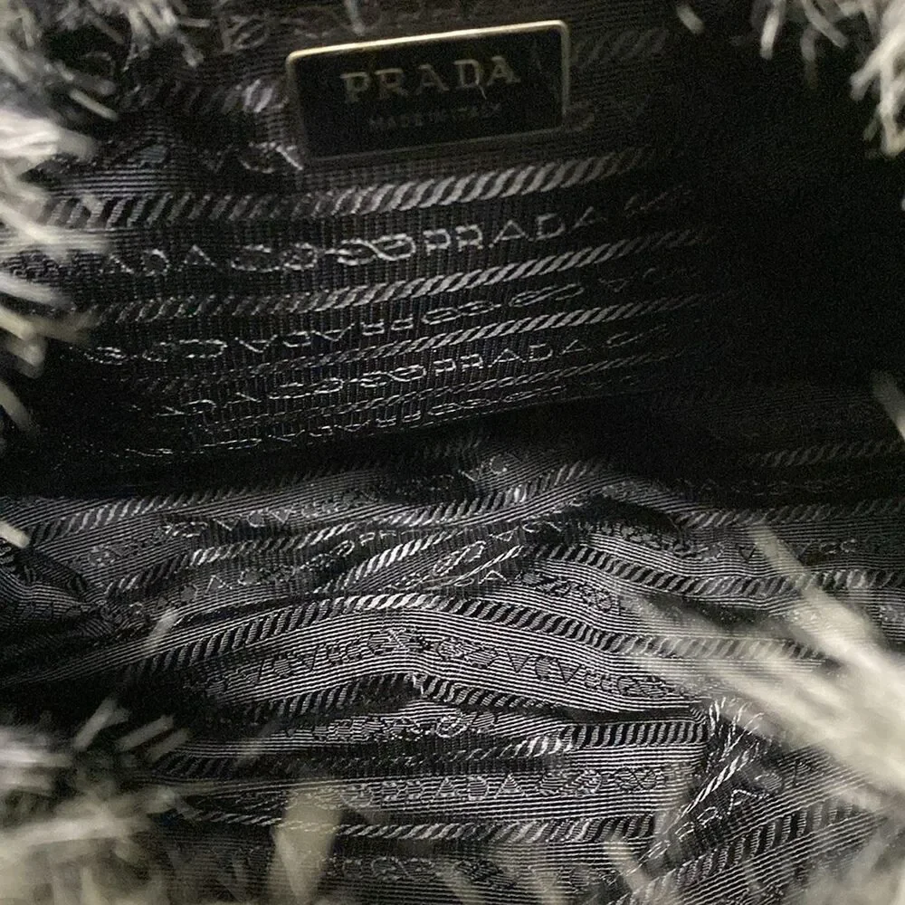 Prada Tote Bag Cream Black Fake Fur Leather - Picture 7 of 8